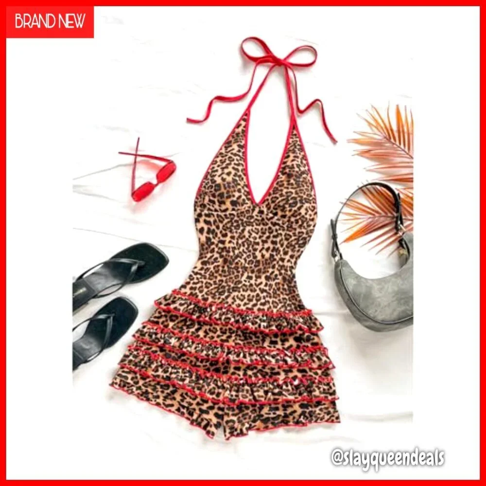 Medium Polyester Blend Halter Romper Sleeveless Backless Party Jumpsuit